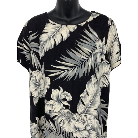 Island Attitudes Women Aloha Hawaiian Shift Dress Medium M Black Silk EUC - Picture 2 of 8